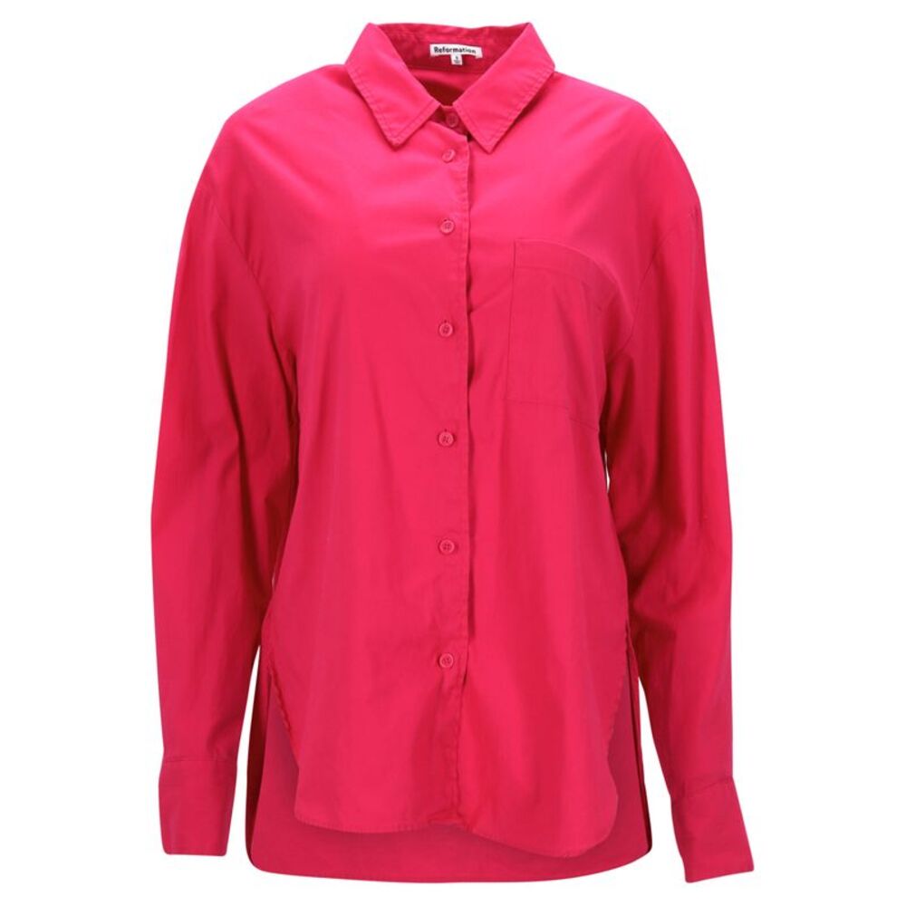 Reformation Will Button Shirt in Pink Cotton